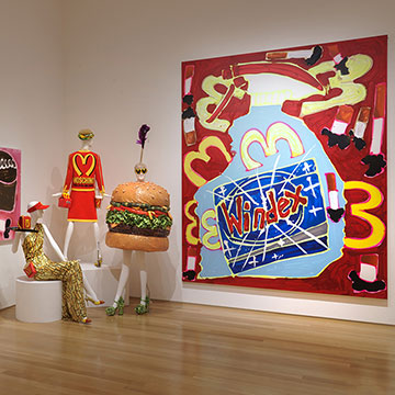a view of the Katherine Bernhardt and Jeremy Scott exhibition at the Nerman Museum of Contemporary Art in Kansas