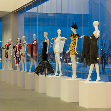 rows of mannequins displaying Jeremy Scott designs at the Nerman Museum