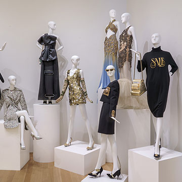a group of mannequins displaying designs by Jeremy Scott
