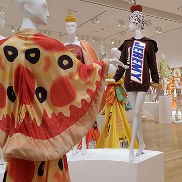 designs by Jeremy Scott displayed on mannequins at the Nerman Museum in Johnson County KS