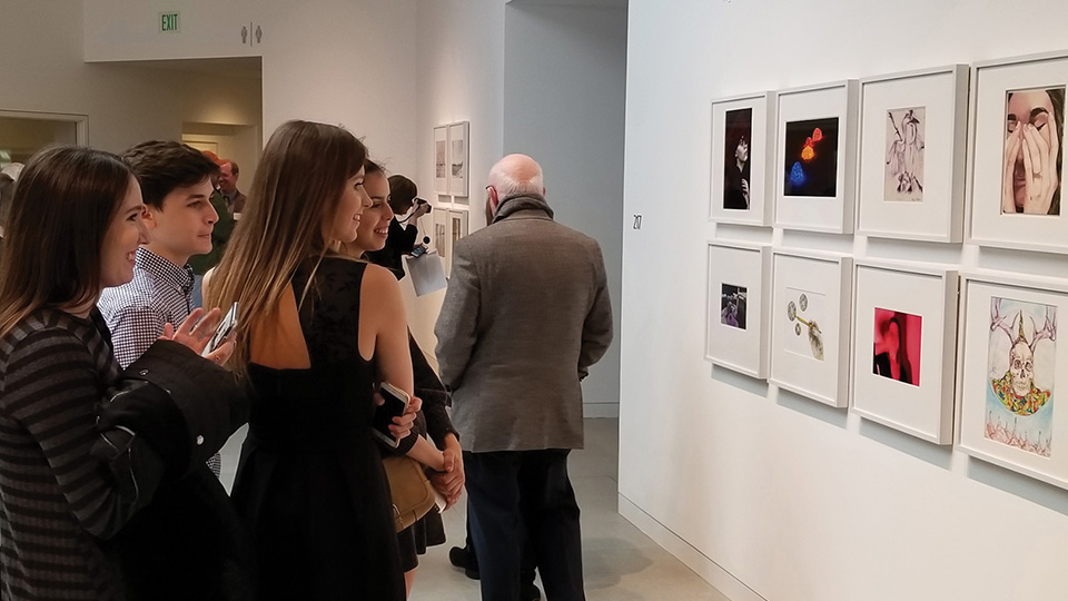 an overview, wide-angle shot of the gallery for the Shooting Stars 2024 exhibit at the Nerman Museum of Contemporary Art